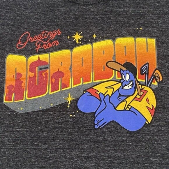 Disney Greetings From Agrabah Aladdin Postcard Genie T-shirt Size Small S Black - Picture 2 of 7